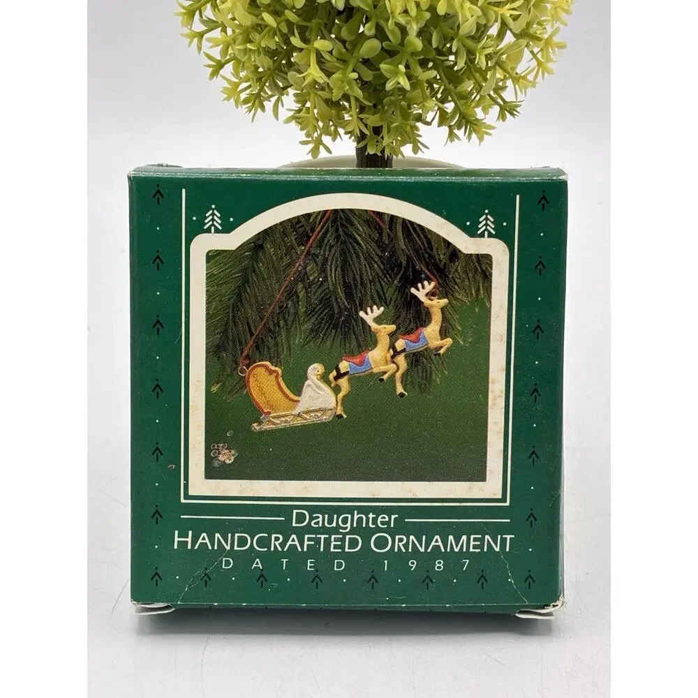 Hallmark Keepsake Ornament Daughter Reindeer Sleigh Swan Christmas 1987
